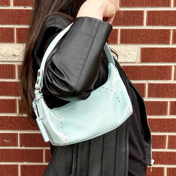 Sigrid Olsen Handbags - Baby Blue Leather Baguette Shoulder Bag By SIGRID OLSEN Y2K Style Shoulder Bag